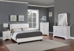 Queen Size Bed 1pc Bed Set White Faux Leather Upholstered Tufted Bed Frame Headboard Bedroom Furniture