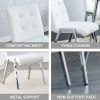 Table and chair set, rectangular dining table, equipped with 0.4 "tempered glass tabletop and white MDF trapezoidal support, paired with lattice armle