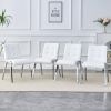Table and chair set, rectangular dining table, equipped with 0.4 "tempered glass tabletop and white MDF trapezoidal support, paired with lattice armle