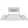 Multi-functional Full Size Bed Frame with 4 Under-bed Portable Storage Drawers and Multi-tier Bedside Storage Shelves, White
