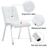 Table and chair set, rectangular dining table, equipped with 0.4 "tempered glass tabletop and white MDF trapezoidal support, paired with lattice armle