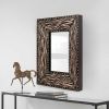 Brown Zebra Rectangle Decorative Wall Hanging Mirror,Rivet Decoration,Fabric and PU Covered MDF Framed Mirror for Bedroom Living Room Vanity Entryway