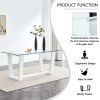 Table and chair set, rectangular dining table, equipped with 0.4 "tempered glass tabletop and white MDF trapezoidal support, paired with lattice armle