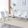 Table and chair set, rectangular dining table, equipped with 0.4 "tempered glass tabletop and white MDF trapezoidal support, paired with lattice armle