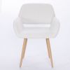 Teddy Fabric Upholstered Side Dining Chair with Metal Leg(White teddy fabric+Beech Wooden Printing Leg),KD backrest