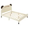 3-Pieces Bedroom Sets Full Size Bear-Shape Platform Bed with Nightstand and Storage dresser,Cream+Walnut