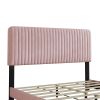 3-Pieces Bedroom Sets, Queen Size Upholstered Platform Bed with Two Nightstands, Nightstands with Marbling Worktop and Metal Legs&Handles, Velvet,Pink