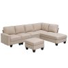 [VIDEO provided] [New] 104.3*78.7" Modern L-shaped Sectional Sofa,7-seat Linen Fabric Couch Set with Chaise Lounge and Convertible Ottoman for Living