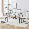 Table and chair set, 1 table and 4 chairs. Rectangular glass dining table, 0.31 "tempered glass tabletop and black coated metal legs. Paired with whit