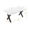 70.87"Modern Square Dining Table with Printed White Marble Table Top+Black X-Shape Table Leg