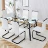 Table and chair set, 1 table and 4 chairs. Rectangular glass dining table, 0.31 "tempered glass tabletop and black coated metal legs. Paired with whit