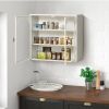 27.56"Glass Doors Modern Two-door Wall Cabinet with Featuring Three-tier Storage for Entryway Living Room Bathroom Dining Room,Wall Cabinet with Chara