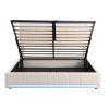 Queen Size Upholstered Platform Bed with Hydraulic Storage System, LED Light, and a set of USB Ports and Sockets, Linen Fabric, Beige